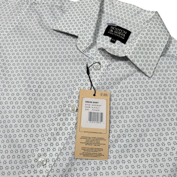 NWT Scotch & Soda Amsterdam Dress Shirt Sz 15.5 32/33 Geometric Blue Multi $180 - Picture 3 of 11